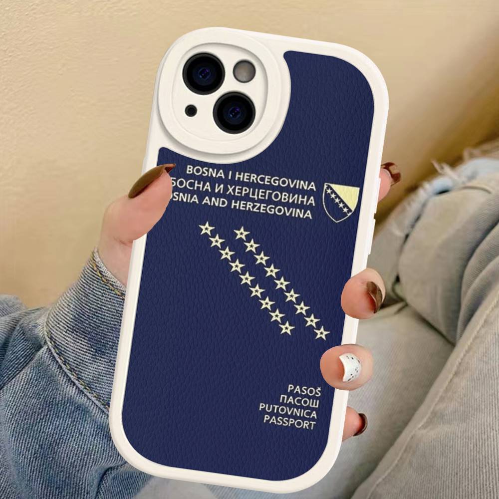 Bosnia And Herzegovina Passport Leather Phone Case For IPhone 16 15 14 13 12 11 Pro Max Plus Shockproof Cover