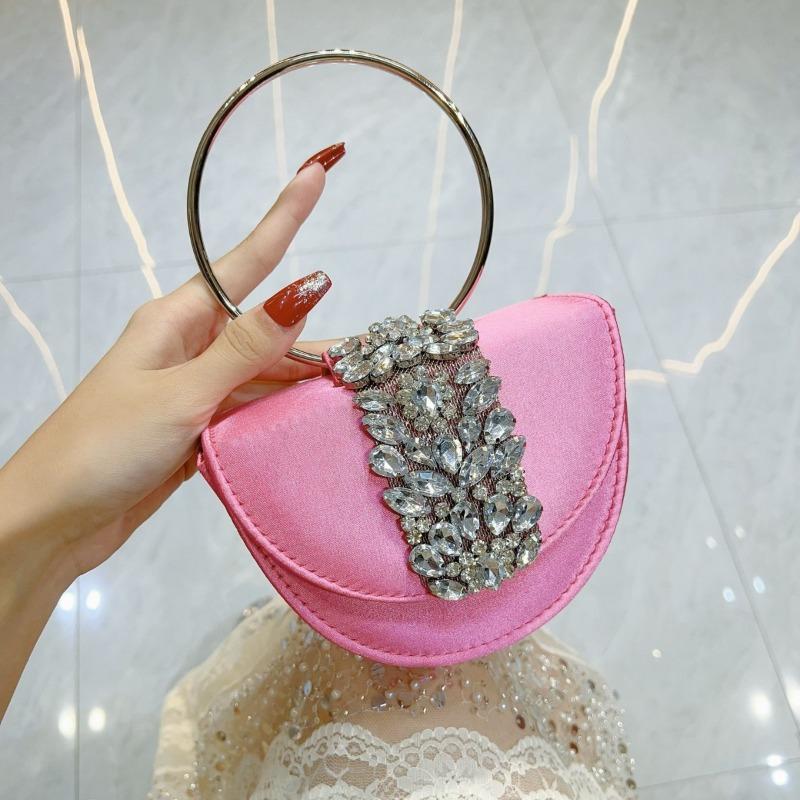 Unadorned Water Diamond Crescent Bag Diamond Silk Satin Flip Cover Small Square Bag Crossbody Bag