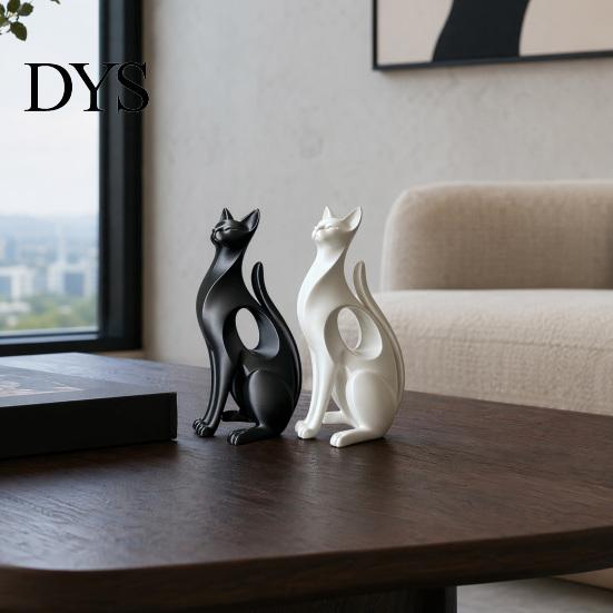Desk Decorative Cat Figure 3D Printed Figurine, Modern Geometric Sculpture, Minimalist Art Burr-free Ornament Decor for Entryway Shelf, Lover