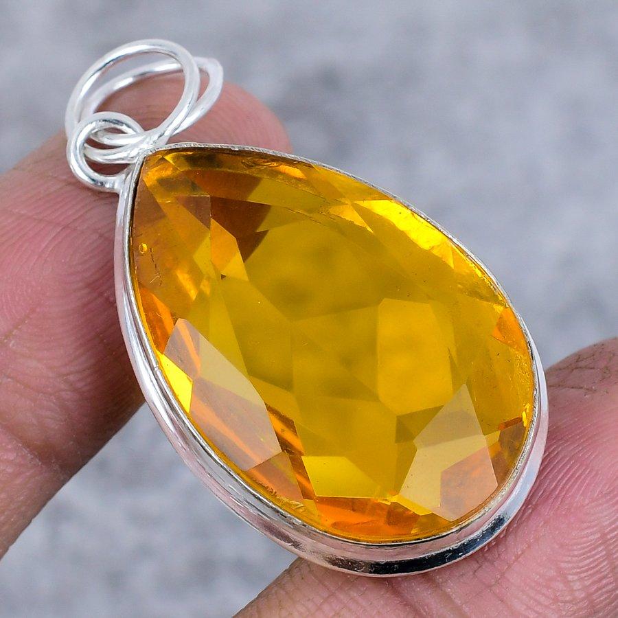 Pandantiv din argint 925, lucrat manual, cu piatră prețioasă naturală de citrin, 4,9 cm, I7P09