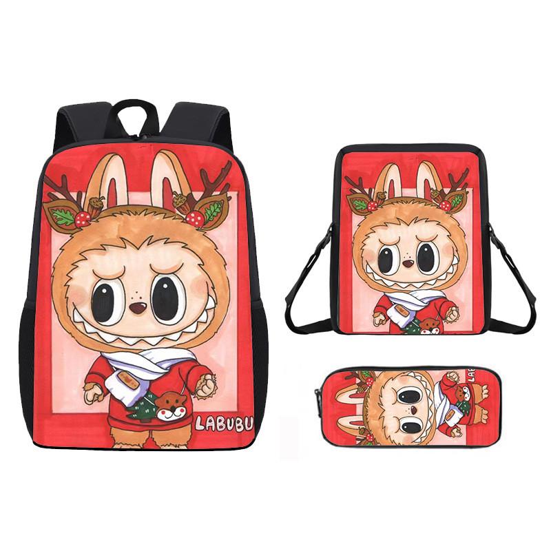 Christmas Backpack Cartoon Shoulder Bag Pencil Case Three Piece Set