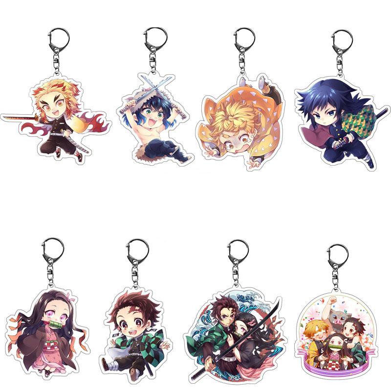 Anime Demon Slayer Kimetsu No Yaiba Llavero Anillo Dibujos Animados Kamado Tanjirou Kamado-Nezuko Tomioka Giyuu Figura de Acción Modelo Regalo