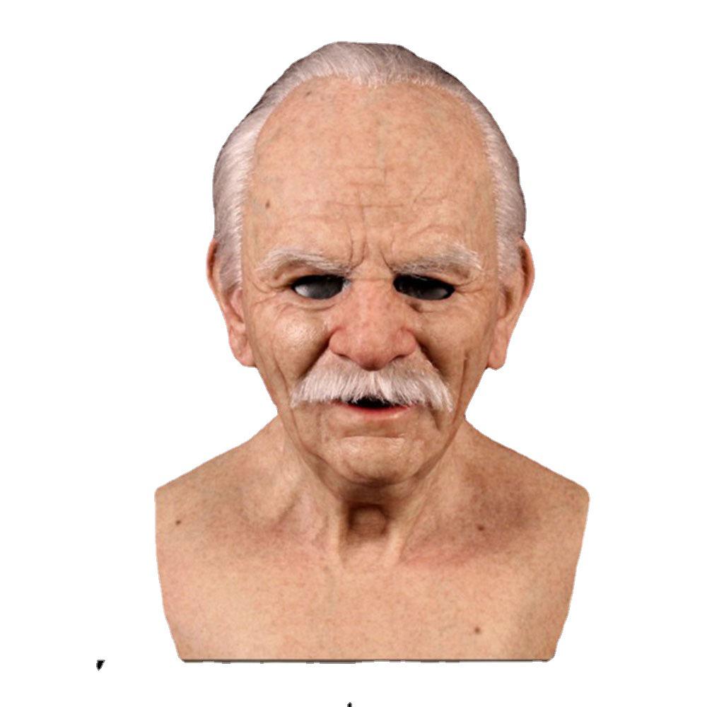 Gränsöverskridande Latex Mask för Äldre Person: Halloween Mänskligt Ansikte Peruk Huvudbonad