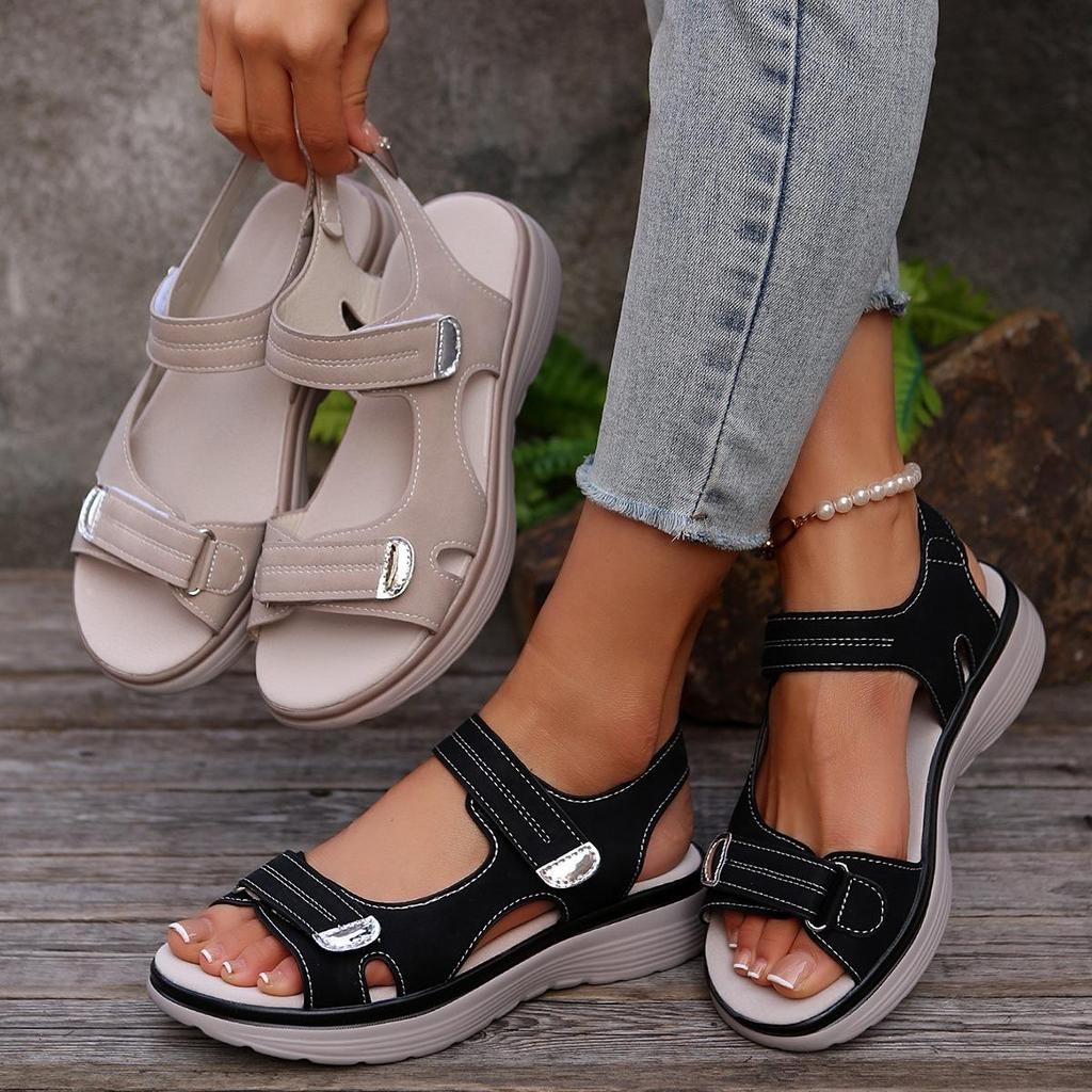 Ladies' Elegant Mary Jane Sandals - Adjustable Ankle Strap, Breathable Toe and Cushioned Insole, Summer Beach Slope Heel Design Open Toe Sandals