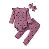 2023 Autumn/Winter Heart Print Romper for Baby Girls – Multicolor, Long Sleeve, Bowknot Accent