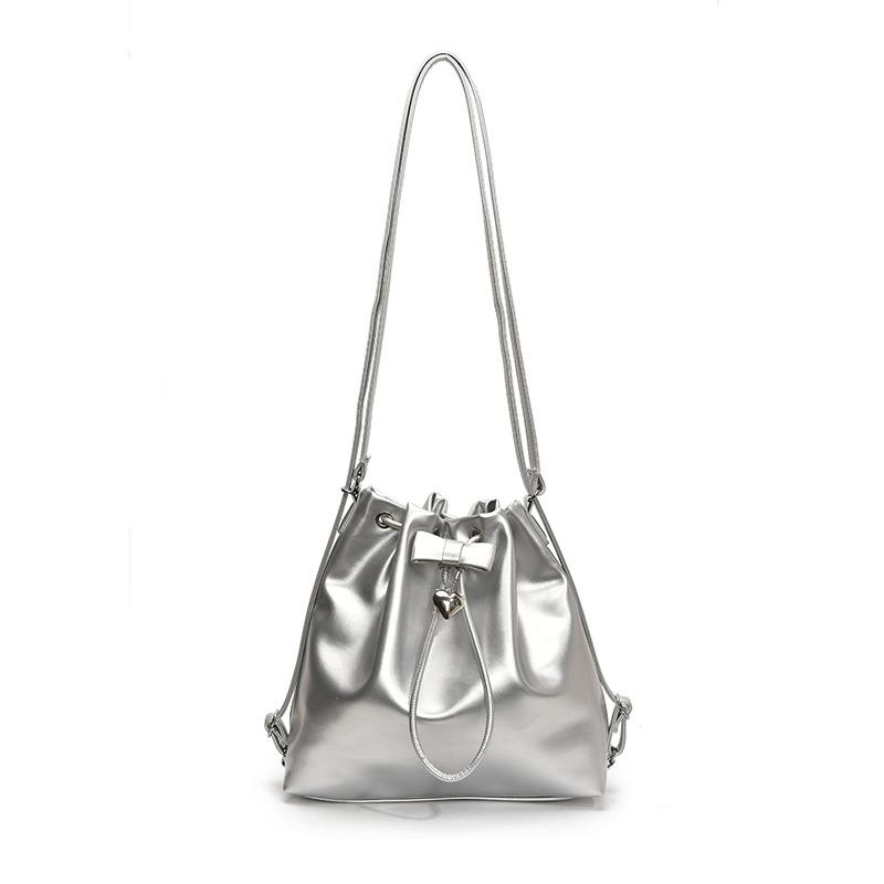 Simple retro trend premium sense pumping with pleated bucket bag casual versatile commuter solid color messenger women's bag