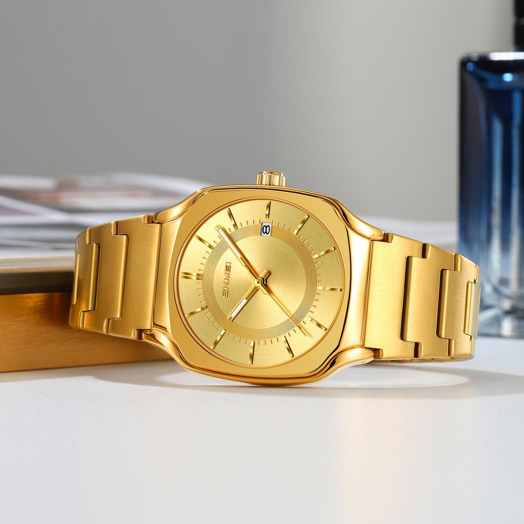 Mens Wristwatch Square Quartz Watches Waterproof, Date Function, Stainless Steel Band & Buckle