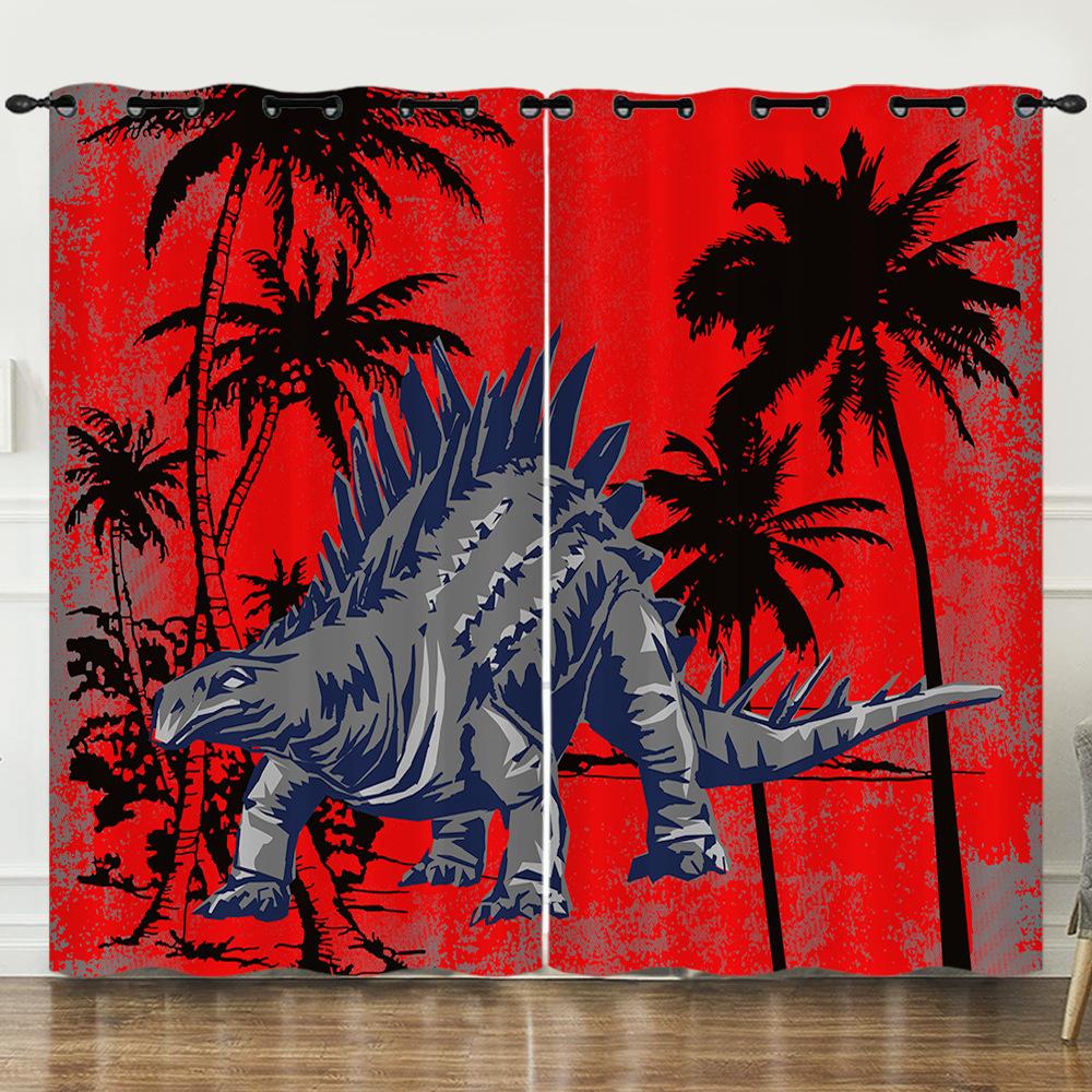 Curtain Dinosaur World 3D Digital Printing Blackout Curtain Punching