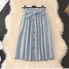 Summer Mid-length Skirt Women's Bud High Waist Single-breasted A-line Over-the-knee Skirt