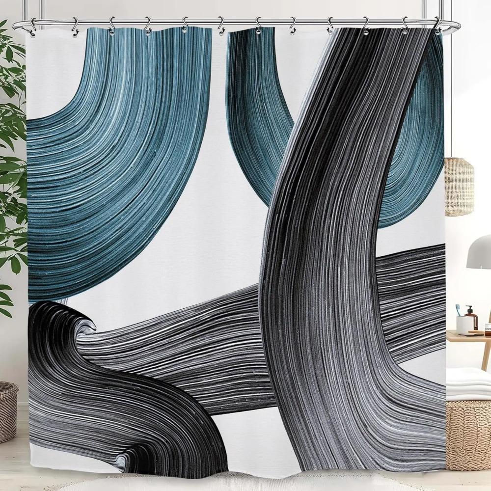 Abstract Turquoise Blue Printed Shower Curtain Modern Minimalist Contemporary For Bathroom Decor