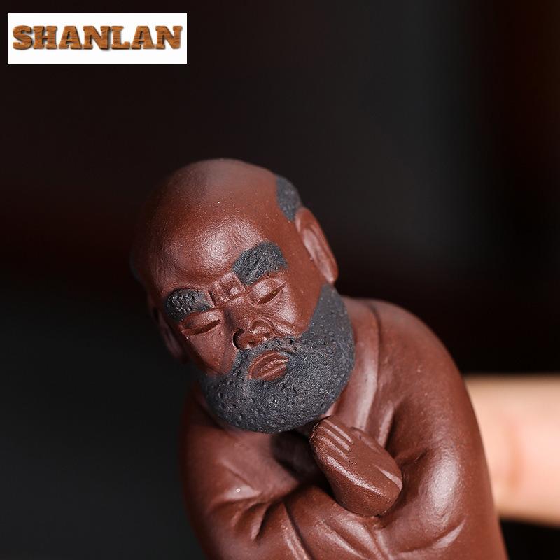 Purple Clay Tranquil Contemplation Bodhidharma Tea Pet Boutique Tea Sculpture Tea Figurine Play Toys Tea Zisha Statue Ornaments
