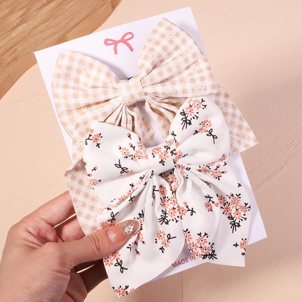 2Pcs/set Sweet Solid Bowknot Hair Clips for Women Girls Print Bows Hairpins Barrettes Duckbill Clip Headwear Hair Accessories