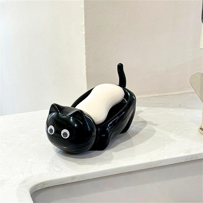 

Cute Little Cat Soap Box Toilet Soap Box Tray Bathroom Accessories Toilet Tools Home Decoration Toilet Drain Soap Box чёрный