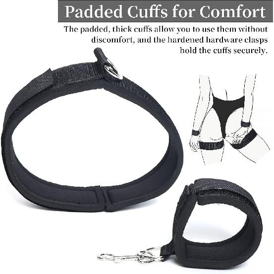 Sexuální pouta na zápěstí a; Pouta na stehna BDSM sada zádržných prvků, sexuální hračky pro ženy s nastavitelnými popruhy na nohy Pouta pro páry Začátečníci SM Game Play