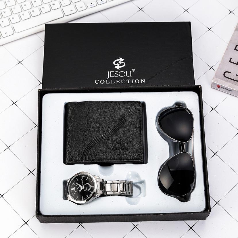 Men's Chinese Valentine's Day Fashion Gift Set: Large Dial Quartz Watch with PU Band