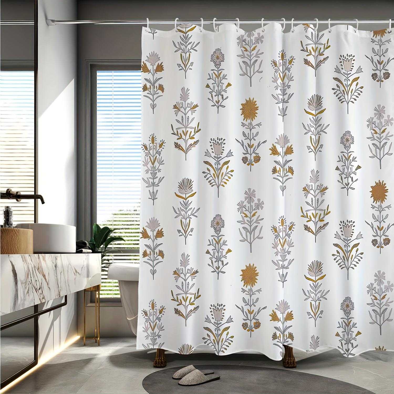 

1pc Floral Garden Style Pattern Digital Print Shower Curtain, Bathroom Home Decor with Free Hooks 90X180cm