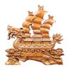 Peach Wood Carved Dragon Boat Ornament for Living Room Decoration