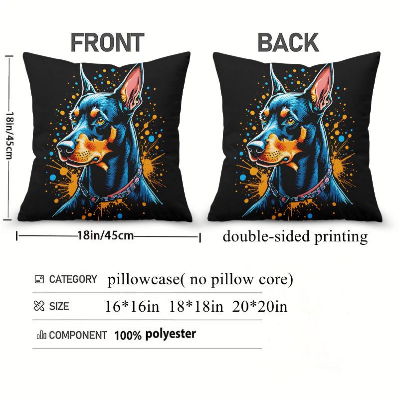 Doberman Dog Art Pillow Cover 2D Printed Polyester Sofa Cushion Case – Vibrant Pet Portrait For Home & Outdoor Decor