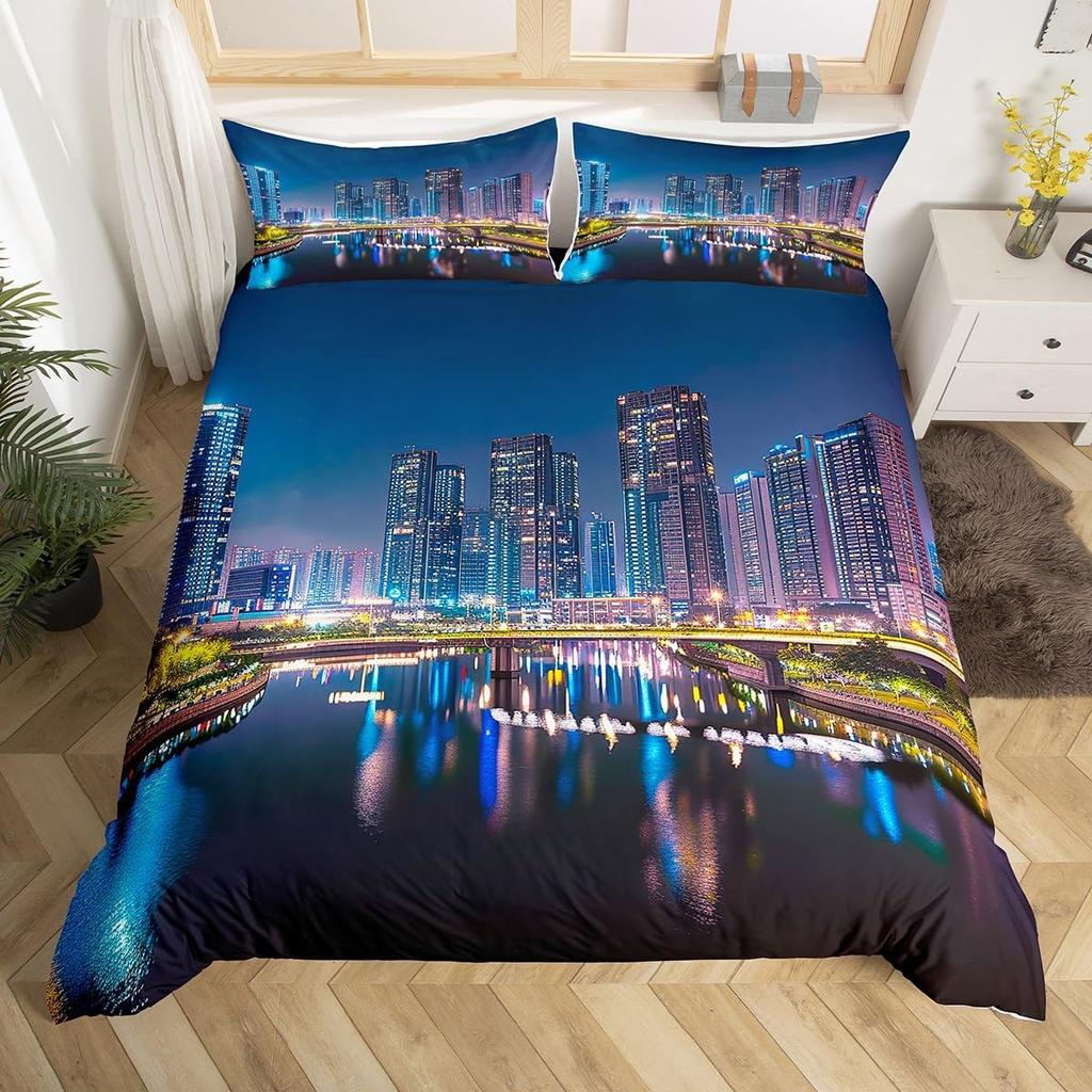Comforter Cityscape Europe Building Bedding Set Paris City Night 3D Print Comforter Full King For Kids Adults Decor