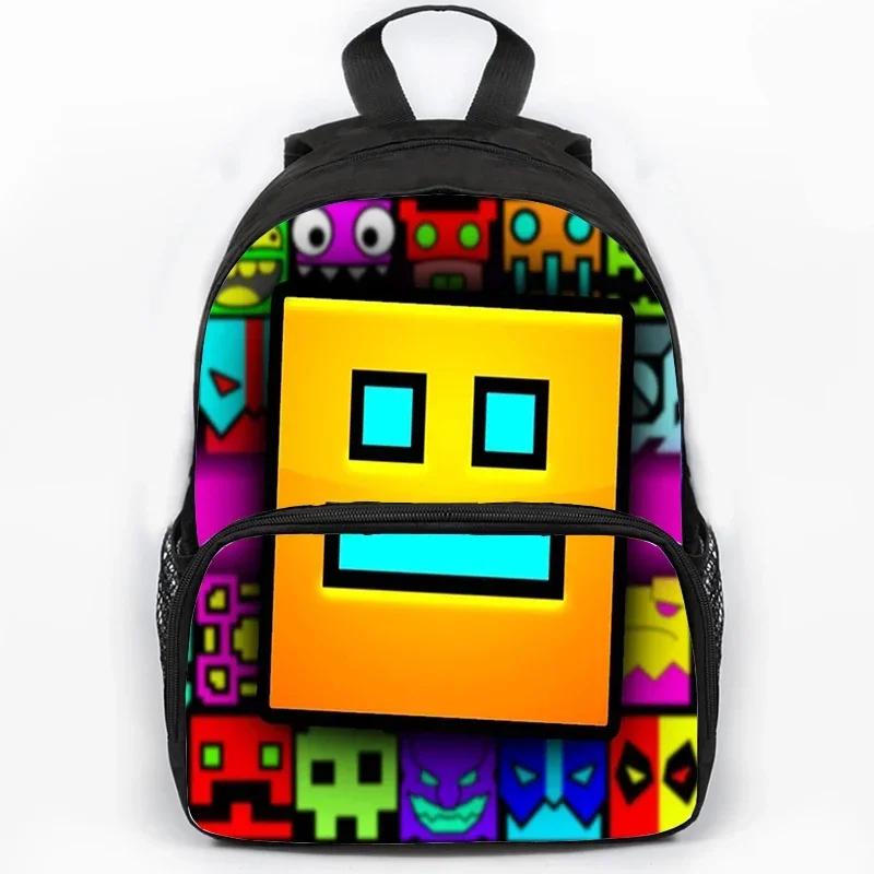 Children Large Capacity Angry Geometry Dash Print Backpack Students School Bags for Girls Boys Cartoon Bookbag Travel Backpacks