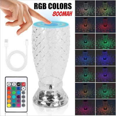 RGB Farben wechselnde Fernbedienung Touch Diamant Lampe USB Aufladung Acryl LED Nachttischleuchte Schreibtischlampe für Schlafzimmer Wohnzimmer Kinderzimmer (Fischschuppen)
