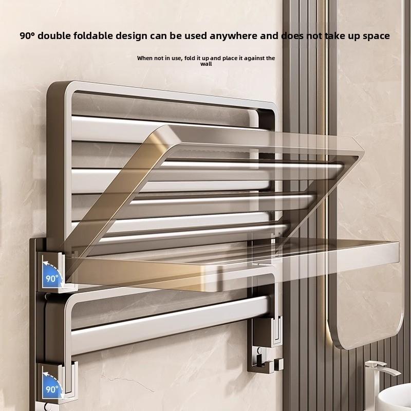 Portasciugamani da Parete Minimalista Moderno in Alluminio Spaziale con Ganci per Organizzazione del Bagno