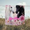 1PC Custom Name Horses Floral Fantasy flannel blanket versatile,all-season throw suitable for the living room,bedroom,camping,travel,and gift