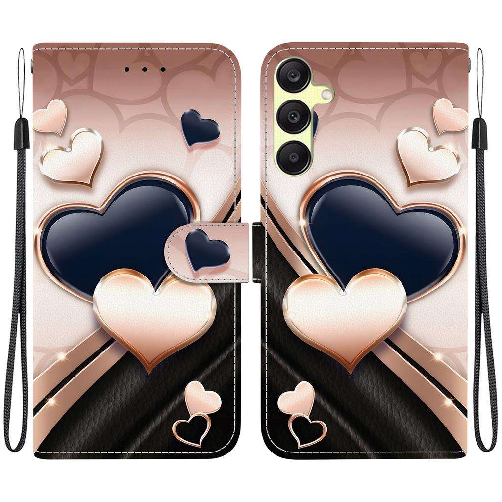 Handmade PU Leather Flip Case for Samsung Galaxy A25 (SM-A256E/A256B)- Anti-Slip Shockproof Cover with Wrist Strap & Heart/Rose Cat Designs