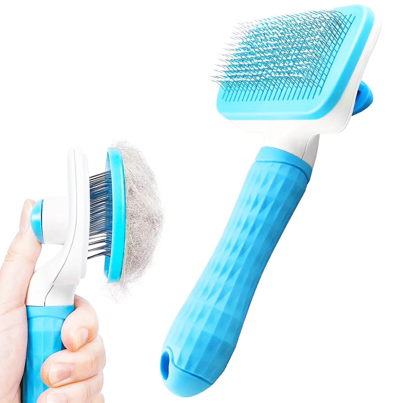 

Self Cleaning Slicker Brush for Dogs and Cats Pet Grooming Brush with Stainless Steel Needles Deshedding Tool to Remove Loose XS синій