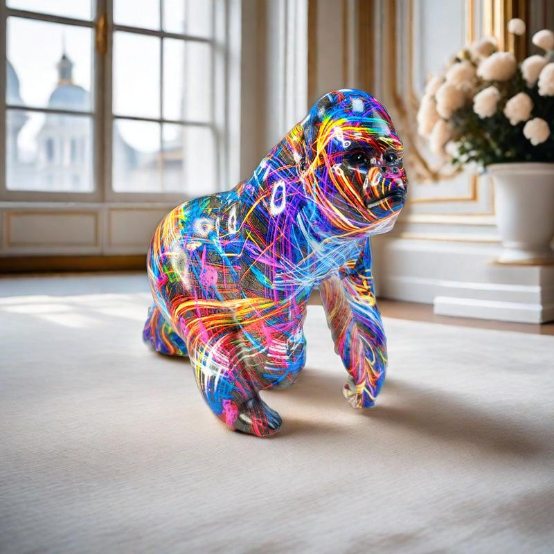 Creative Cartoon Graffiti Gorilla Sculpture, Resin Crafts, Home Decoration, Indoor, Living Room, Office, Animal Sculptures