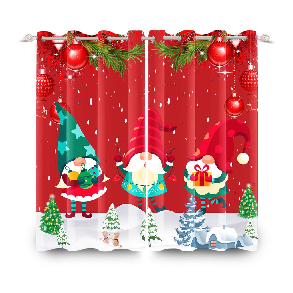 Merry Christmas Curtains Festival Home Interior Set Double Layer Windows Suitable Bedroom Light Blocking Made Of Polyester Decor Window Treatment