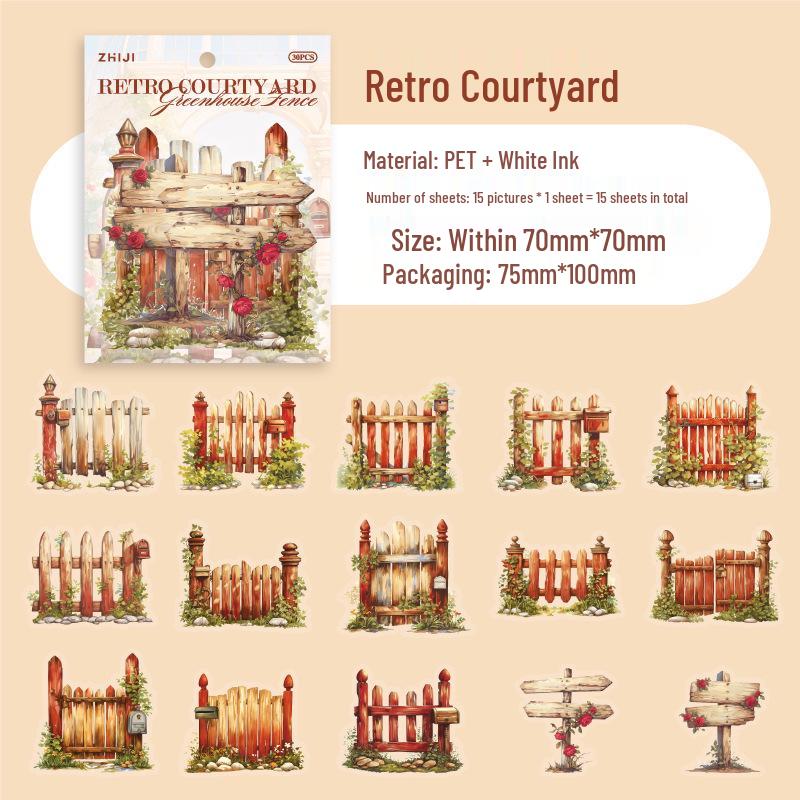 Garden Theme Sticker Pack: 15 Sheets of White Ink Paper Trace PET, Flower House & Fence Series.