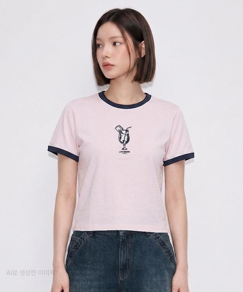 LIFEWORK Women'S) Cocktail Ringer Crop Short Sleeve T-Shirt