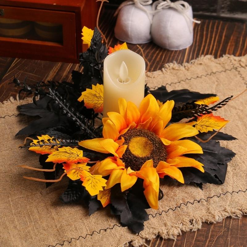 Colorful Flower Candle Wreaths Pack of 5 Tealight Candle Holders Rings for Halloween Parties Table Centerpieces Decors