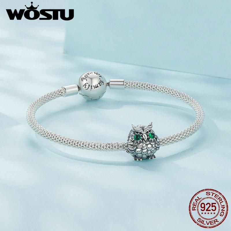 WOSTU 925 Silver Retro Coiled Snake Workship Charm Hollow Cross Butterfly Silicone Bead Fit Bracelet DIY Gift