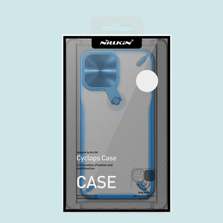 Nillkin Cyclops Case: Durable Cover with Camera Guard & Folding Stand for iPhone 13 Pro - Blue