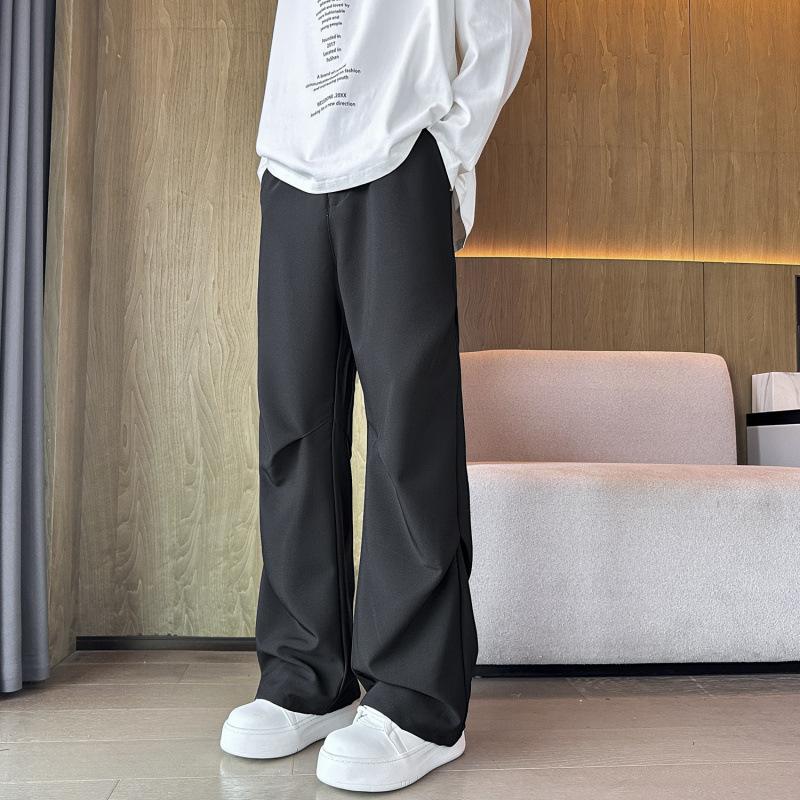 American Cleanfit Drape Casual Trousers Men's Trendy Brand Black Straight Thin Wide-leg Trousers Wrinkled Overalls