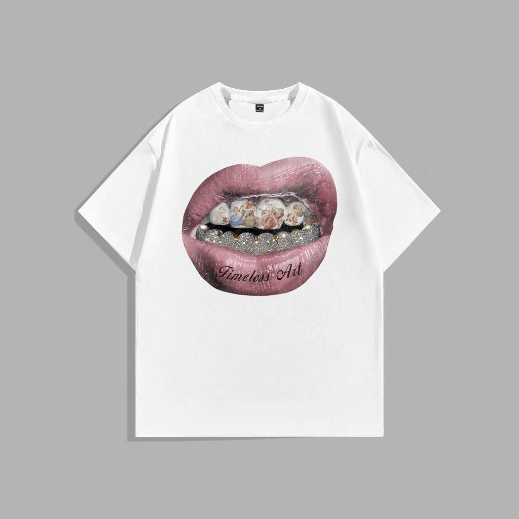 T-shirt Mouth Print T-shirt Men's Summer Cotton Casual Short-sleeved Men