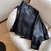 Women's 2025 Hong Kong Style Retro PU Leather Motorcycle Jacket – Short, Small Size, Loose Fit for Spring and Autumn