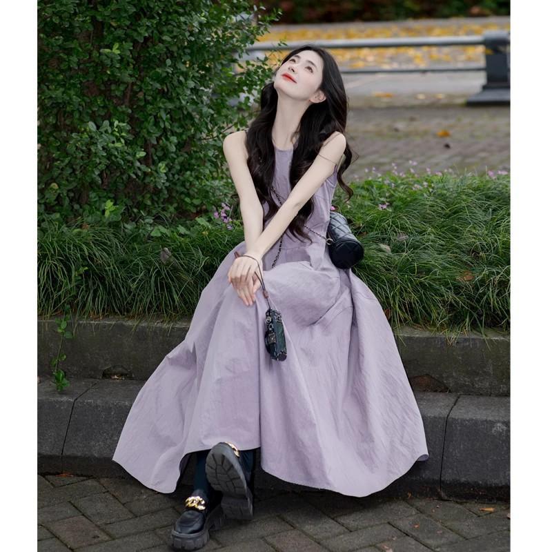 Purple Sleeveless Vest Dress Women's New Small Summer Wear Long Dress