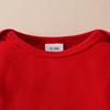 Autumn & Winter Baby Girl Bodysuit Set: Long Sleeve Red Romper, Bear Doll Overalls, Headband