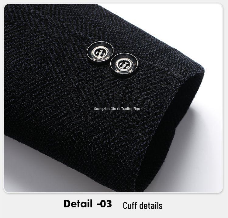 Men's Mid-length Woolen Coat - Thickened Chenille Jacket for Middle-aged & Elderly, Plus Velvet Winter Top