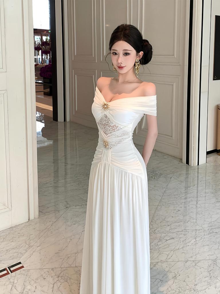 Muse Fan Premium Sexy Tube Top Dress High-end Temperament Waist Shoulder Banquet Dress Long Dress