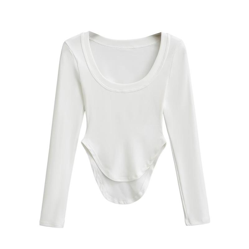 

Spring 2026 Women s Slimming Long Sleeve Round Neck T-Shirt Medium білий