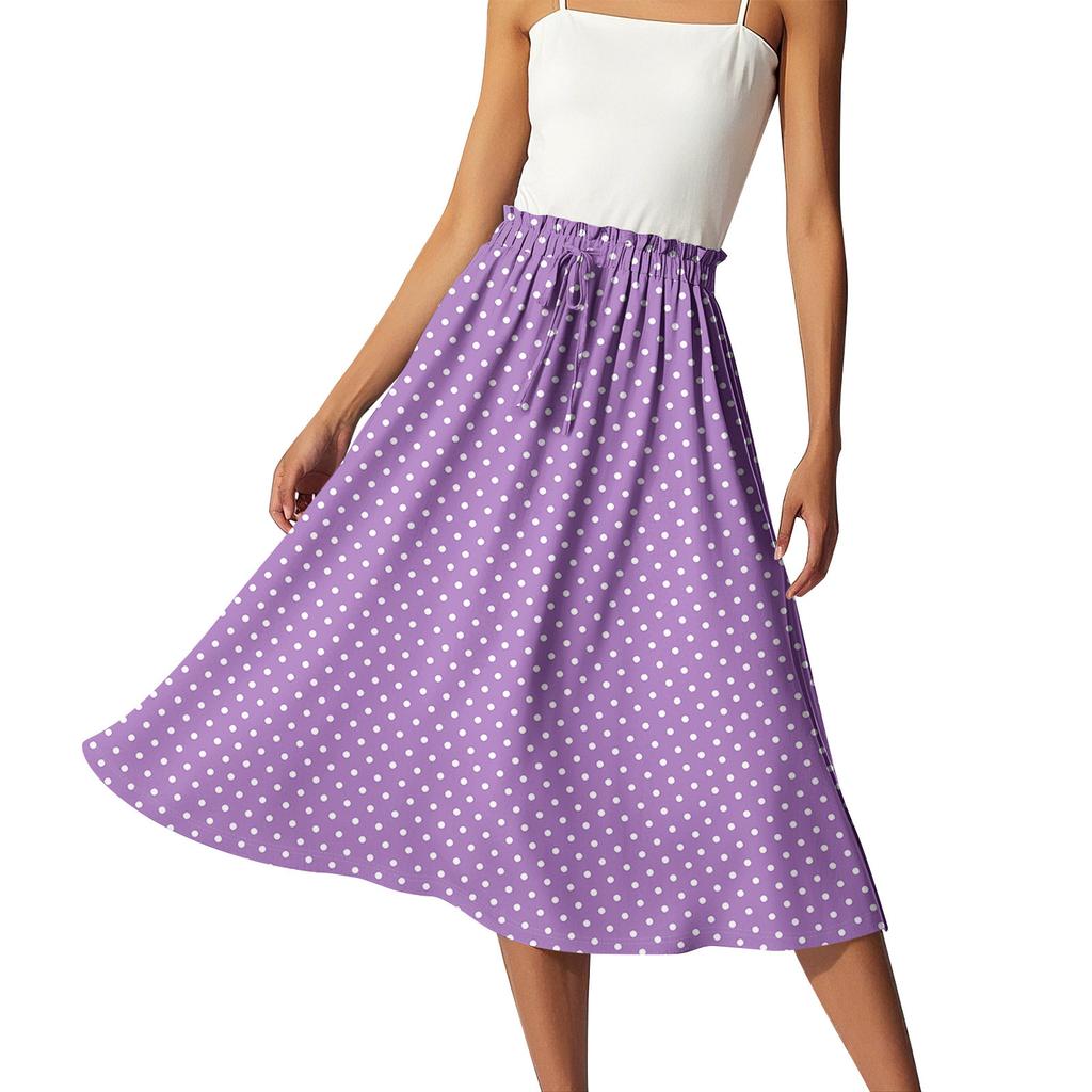 Women's Casual High Waist Drawstring A-line Skirt Printing Skirt
