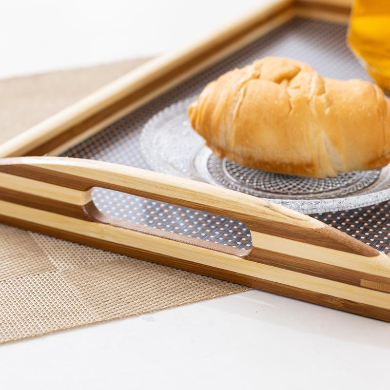 Retro Bamboo Imitation Rattan Tea Tray Home Cafe Bakery Storage Tray Simple Rectangular Tea Tray