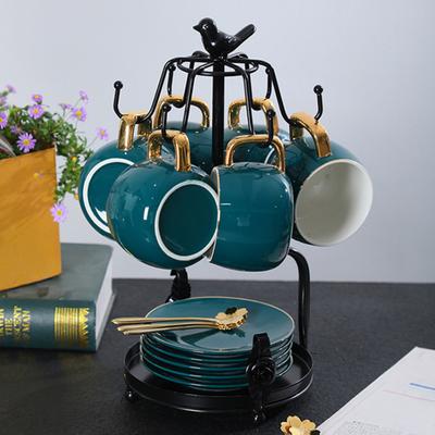 Cup Holder with 6 Hooks Cup And Saucer Display Stand Cup Storage Rack with Spacious Base for Coffee Cups Tea Cups Creative Decor And Organizer