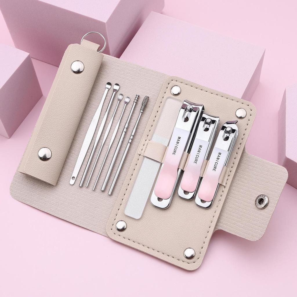 Gradient Nail Clippers Set - 10-Piece Manicure Tools in PU Leather Case, Portable & Stylish