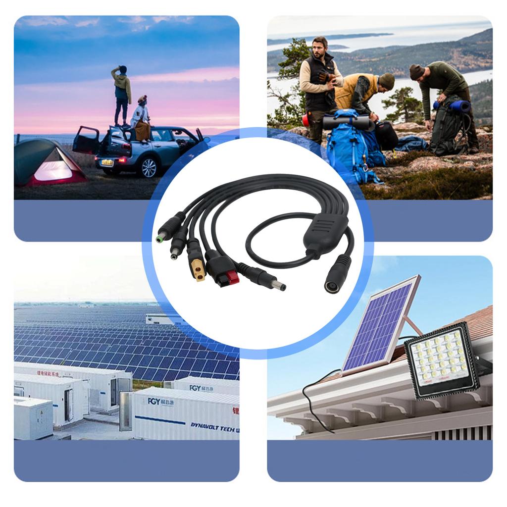 Bend Resistant Solar Charging Cable DC7909 Female to XT60 DC5521+DC5525+DC6530 Power Cable for Frequent Use Longevity