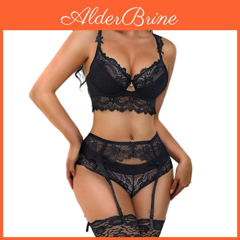 Lingerie Lace Varsbaby Bra Women And Panties And Garter And Stockings 4 Piece
